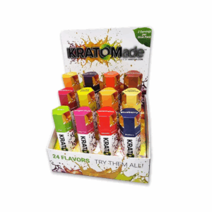 Kratomade Drink Mix variety pack display featuring 24 kratom powder stick flavors